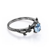 Solitaire 0.50 ct Round Aquamarine Leaf Engagement Ring