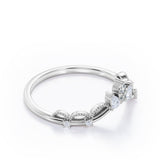 Princess Crown Design 0.20 TCW Marquise-Teardrop-Round Moissanite Milgrain Curved Wedding Band in Rose Gold