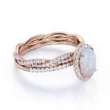Halo 1.75 Ct Oval Cut Lab Created Opal Wedding Ring Set