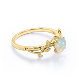 Botanical Design - 0.50 Carat Round Shaped White Fiery Opal - Solitaire Engagement Ring - 18K White Gold Plating over Silver