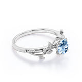 Solitaire 0.50 ct Round Aquamarine Leaf Engagement Ring