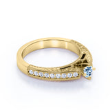 1 carat Round Sky Blue Created Aquamarine Modern Anniversary Ring in 18k Yellow Gold over Silver