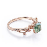 1 ct Cushion Green Moss Agate Nature Inspired Engagement Ring