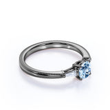 1.10 carat Round Sky Blue Created Aquamarine 3 Stone Simple Engagement Ring in 18k Yellow Gold over Silver