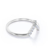 Stylish - 0.15 TCW Marquise and Round Shaped Moissanite- Chevron Pave Accented Wedding Band - Rose Gold