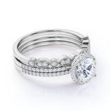 Pave 2 Carat Round Cut Moissanite Halo Trio Set