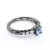 1 ct Round Aquamarine 7 Stone Antique Engagement Ring