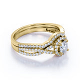 Twisted 1.75 Carat Round Moissanite Halo Bridal Set