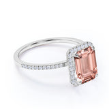 1.75 ct Emerald Peach Pink Morganite Halo Engagement Ring