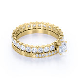 Stunning 1 ct Round Moissanite - Prong Set - Eternity Band - Engagement Ring - Vintage Wedding Set - 18K Yellow Gold over Silver