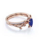 1.25 Ct Pear Cut Lab Sapphire Floral Wedding Ring Set