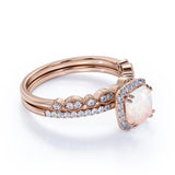 1.50 Ct Cushion Cut Lab Created Opal Vintage Wedding Ring Set