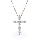 Shared-Prong 0.10 TCW Round Shape Pave Style Cross Necklace