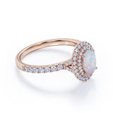 1.75 Carat Egg Shape Ethiopian Opal and Moissanite - Pave Set - Double Halo Cluster Engagement Ring - 18K White Gold Plating over Silver