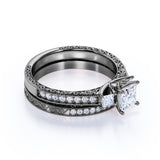 Beautiful 1.25 Carat Real Moissanite Wedding Ring Set in 18k White Gold Over Silver