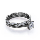 Twisted 1.5 Carat Round Cut Moissanite Wedding Ring Set
