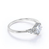 Certified 1.25 CT Round Lab Diamond Flora Halo Engagement Ring