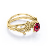 Nature Inspired 1 ct Round Lab-Created Ruby Wedding Set