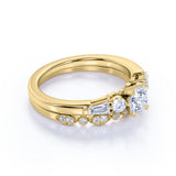 1.50 ct - Circle Cut Moissanite - Vintage - 5 Stone Ring - Art Deco - Scalloped - Wedding Set - 18K White Gold over Silver