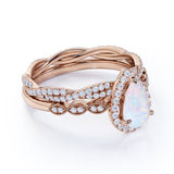 1.5 Ct Pear Cut Lab Created Opal Halo Bridal Set