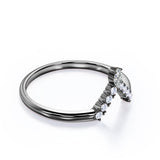 Stylish - 0.15 TCW Marquise and Round Shaped Moissanite- Chevron Pave Accented Wedding Band - Rose Gold