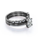 Solitaire 2 Carat Oval Cut Moissanite Art Deco Trio Set