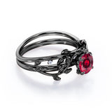 Nature Inspired 1 ct Round Lab-Created Ruby Wedding Set