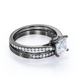 1 Ct Princess Cut Diamond Pave Wedding Ring Set