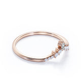 V Curved 0.15 TCW Marquise and Round Cut Moissanite Pave Prong Shank Wedding Band in White Gold