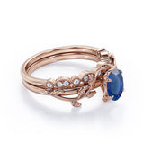 Vintage 1.15 Ct Oval Cut Lab Sapphire Wedding Ring Set