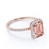 1.75 ct Emerald Peach Pink Morganite Halo Engagement Ring