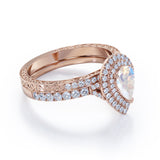 1.25 ct Teardrop Moonstone Duo Halo Bridal Set