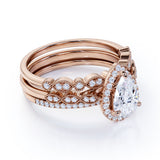 Halo 1.5 Carat Moissanite Milgrain Trio Ring Set