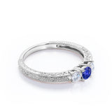 0.7 Ct Round Cut Lab Sapphire Filigree Engagement Ring