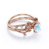 0.5 ct Round Blue Moonstone Leaf Style Wedding Set