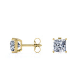 Certified 2 Carat Princess Cut Moissanite 4 Prong Solitaire Stud Earrings In 18K Rose Gold Plating Over Silver