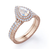 1.25 ct Teardrop Moonstone Duo Halo Bridal Set