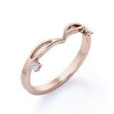 Double Stone - 0.05 TCW Round Moissanite - Flat Split Shank Wedding Band - Rose Gold