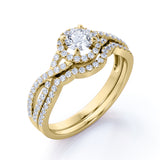 Twisted 1.75 Carat Round Moissanite Halo Bridal Set