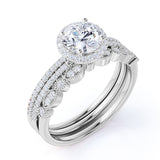 Pave 2 Carat Round Cut Moissanite Halo Trio Set