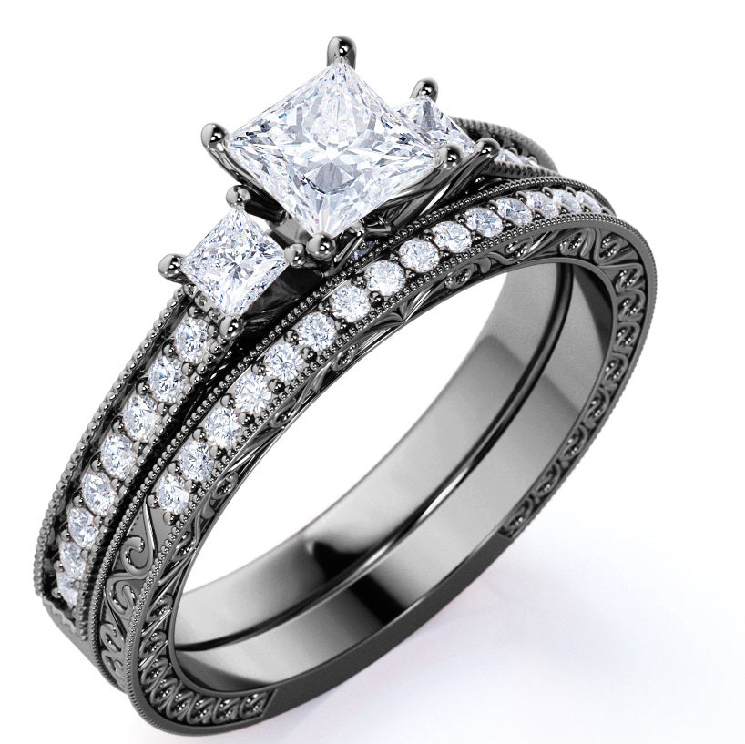 Beautiful 1.25 Carat Real Moissanite Wedding Ring Set in 18k White Gold Over Silver