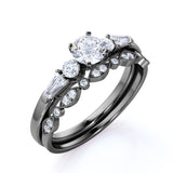 1.50 ct - Circle Cut Moissanite - Vintage - 5 Stone Ring - Art Deco - Scalloped - Wedding Set - 18K White Gold over Silver