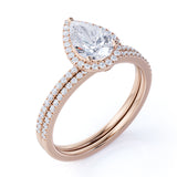 1.25 Carat pear cut Moissanite Wedding Ring Set in 18k White Gold Over Silver