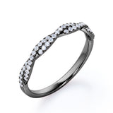 Pave Accented - 0.25 Carat Round Shaped - Semi Infinity Wedding Band - 18K Black Gold Plating over Silver