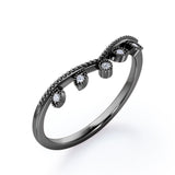 Milgrain Edged 0.10 Ct Round Cut Curved Wedding Band