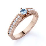 1 carat Round Sky Blue Created Aquamarine Modern Anniversary Ring in 18k Yellow Gold over Silver