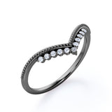 Milgrain-Bordered Band 0.15 TCW Round Shaped Moissanite Pave-Prong Wedding Band in Black Gold