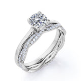 Certified 1.25 CT Round Lab Diamond and Twisted Solitaire Eternity Pave Bridal Set