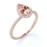 1.25 ct Pear Peach Pink Morganite Halo Engagement Ring