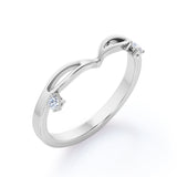 Double Stone - 0.05 TCW Round Moissanite - Flat Split Shank Wedding Band - Rose Gold